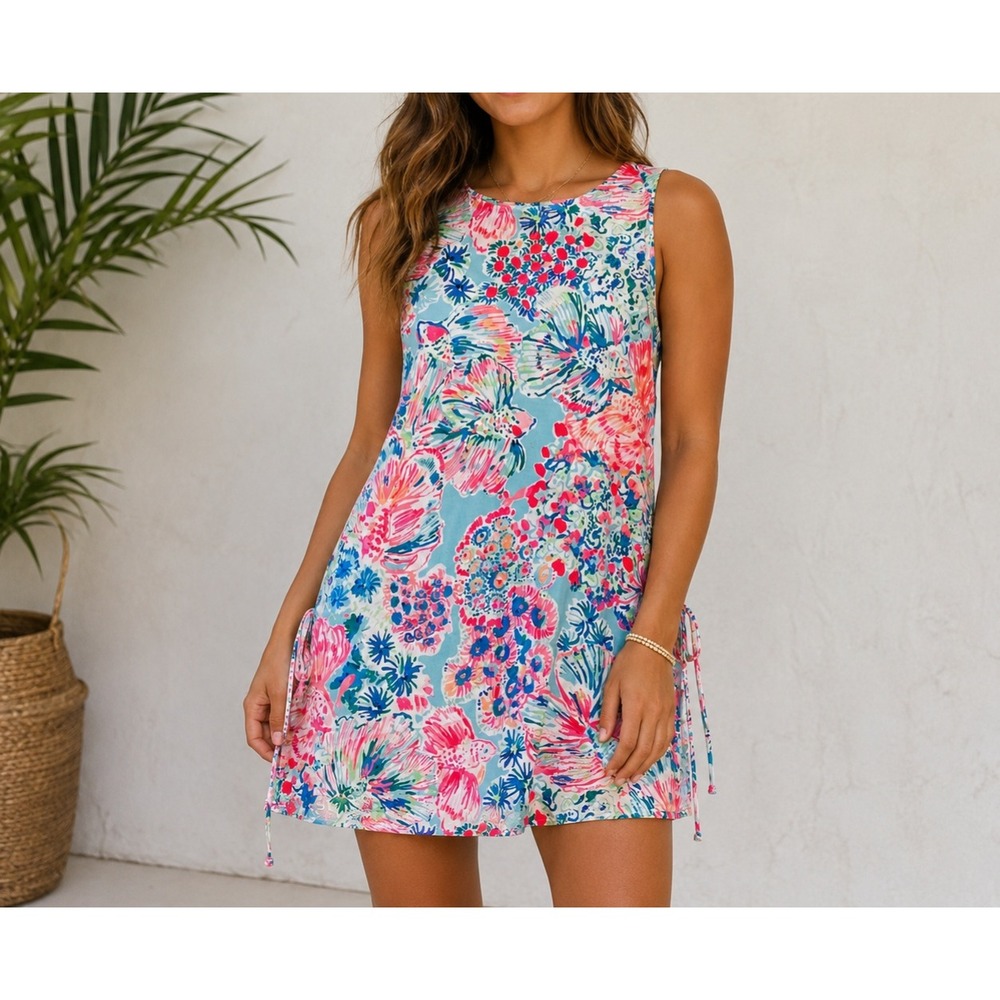 Lilly Pulitzer Blue Pink Side Tie Sleeveless dress Womens S